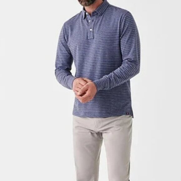 Faherty Gray Stripe Long Sleeve Movement Polo Size Large - Picture 4 of 14